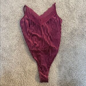 Vici Maroon Lace Trim Bodysuit